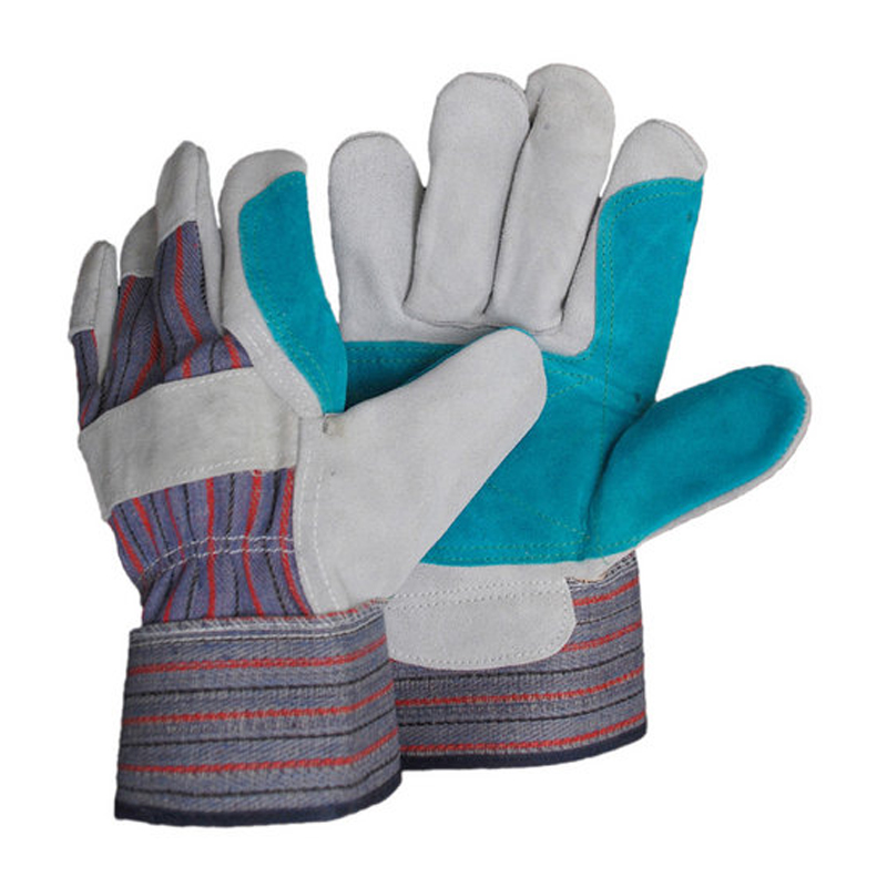 LG008 Dwuwarstwowe rękawice ochronne ze skóry bydlęcej z gumowym mankietem
